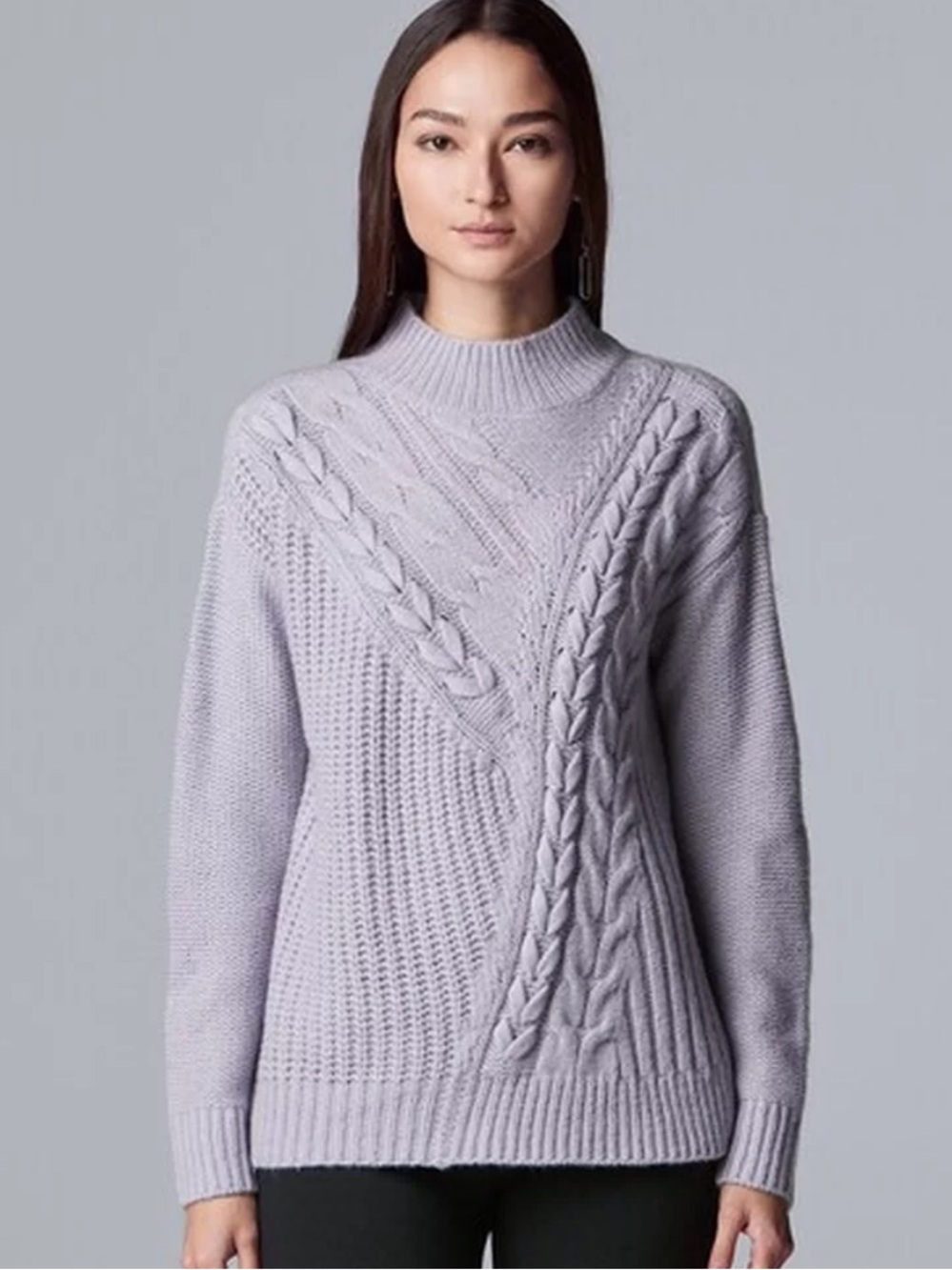 Vera Wang Taupe Cable Knit Turtleneck Sweater